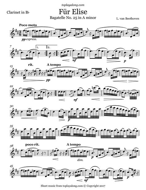 Beethoven - Beethoven – Für Elise Beethoven Sheet Music, Flute Sheet Music Classical, Free Clarinet Sheet Music, Fur Elise Sheet Music, Sheet Music Flute, Alto Saxophone Music, Free Flute Sheet Music, Alto Sax Sheet Music, Free Violin Sheet Music