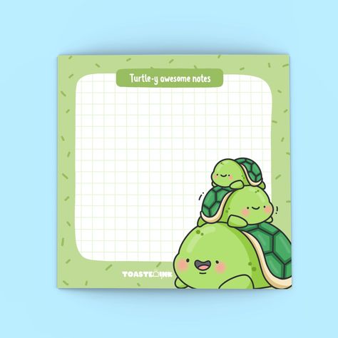 How turtle-y awesome are these notes? Featuring a small grid to keep your notes tidy and cute turtles stacked upon one another, these cute sticky notes are the perfect accessory to keep you on track on a busy day and makes your workspace cute at the same time. He's been designed to assist you in remembering those all important reminders and drawn to create a smile on your face just by using them.  Our adorable selection of sticky notes memo pads measure 3x3 inches This memo pad contains 50 sheet Cute Memo Pad, Sticky Notes Cute, Notepad Design, Cute Sticky Notes, Notes Cute, Note Pad Design, Cute Puns, Note Memo, Memo Pads