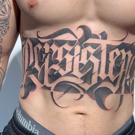 MYSTIK (@mystiktattoos) | Instagram Back Lettering Tattoo Men, Letter Back Tattoo, Lettering Tattoo Men, Back Lettering Tattoo, Tattoo Writing, Dark Lettering, 3d Lettering, Lettering Tattoo, Caligraphy Art