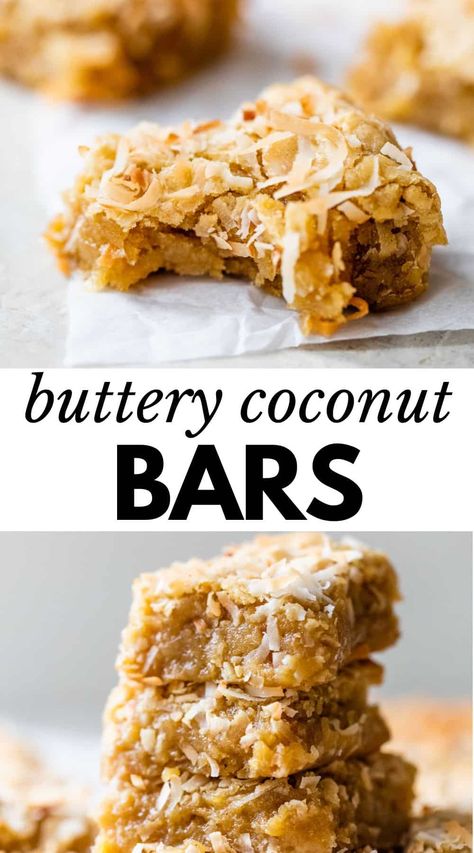 Coconut Butter Bars, Buttery Coconut Bars, Coconut Bars Recipe, Coconut Food, Dessert Coconut, Coconut Squares, Coconut Recipe, Coconut Chocolate Bars, Coconut Filling