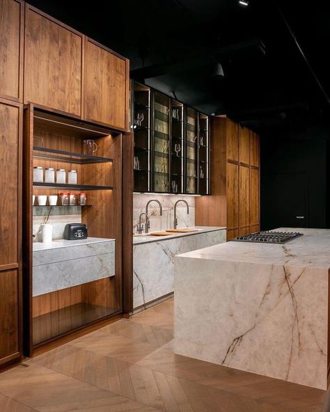 DOCA USA on Instagram: ""I don't need an inspirational quote. I need coffee." . A custom DOCA cabinetry kitchen with pocket doors that open to reveal a stylish, well-built, and well-lit coffee station. . The best part: We can customize it exactly to your needs! . If you love coffee and keeping your kitchen clutter free, this is exactly what you’ve been looking for! . . . . . . #kitchendesign #kitchenremodel #kitchenrenovation #kitchendecor #kitchencabinets #kitchenisland #kitchenorganization Interesting Kitchens, Cabinetry Kitchen, I Need Coffee, Kitchen Clutter, Cupboard Design, Luxe Interiors, Luxury Kitchen Design, Round House, Billiard Room