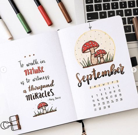 September Bullet Journal Cover Idea Jurnal Bullet Ideas September, Planer Ideas Diy September, September Boulet Journal, September Notebook Ideas, Bujo September Monthly, Planner Ideas September, Planer Ideas Diy Bullet Journal, September Diary Ideas, Bujo Monthly Cover September