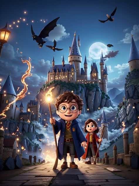 Harry Potter Castle, Harry Potter Cartoon, Animated Movie Posters, Harry Potter Illustrations, Desenhos Harry Potter, Harry Potter Images, Learning Graphic Design, Harry Potter Wallpaper, Harry Potter Fan Art