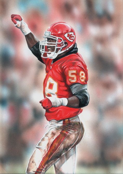 Derrick Thomas by Retrodan16 on deviantART Nfl Drawings, Chiefs Apparel, Derrick Thomas, Kansas City Chiefs Apparel, Nfl Chiefs, Nfl Art, Sports Illustration, Red Kingdom, Kc Chiefs Football