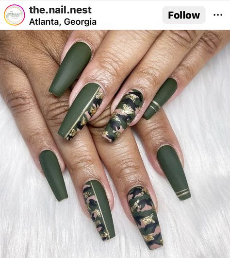 Camo Acrylic Nails, Military Nails, Camo Nail Art, Camo Nail Designs, Army Nails, Colourful Acrylic Nails, Camouflage Nails, Cowboy Nails, Camo Nails