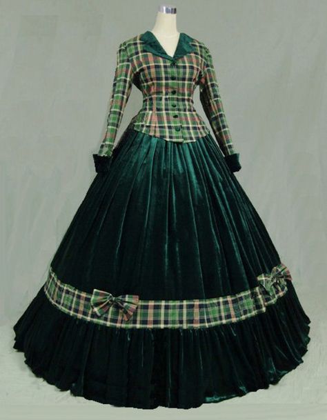 Period Dress, Victorian Costume, Old Fashion Dresses, Victorian Clothing, Tartan Dress, Historical Dresses, Ball Gown Dresses, Historical Clothing, Mode Vintage