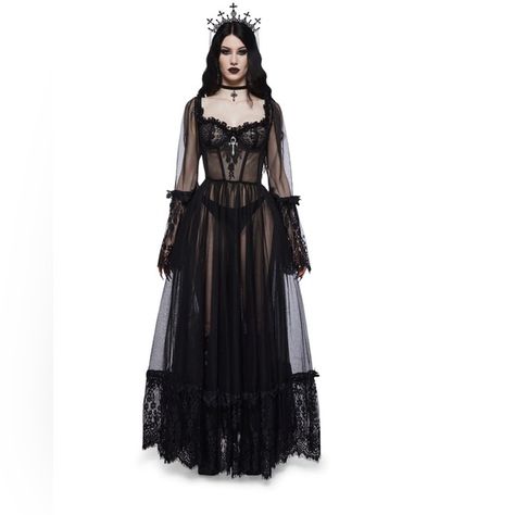 Black dress size S dolls kill Gothic Gowns, Velvet Lingerie, Occult Fashion, Gothic Lace, Goth Wedding, Gown Black, Black Dolls, Goth Dress, Maxi Gown