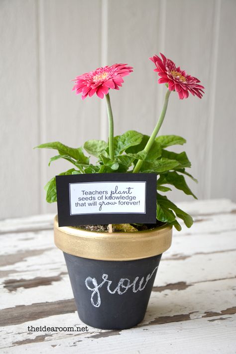 teacher-gift Tort Harry Potter, Chalkboard Flowers, Easy Teacher Gifts, Teacher Gift Card, Idea Room, Terra Cotta Pot Crafts, Teachers Diy, Clay Flower Pots, Presents For Teachers