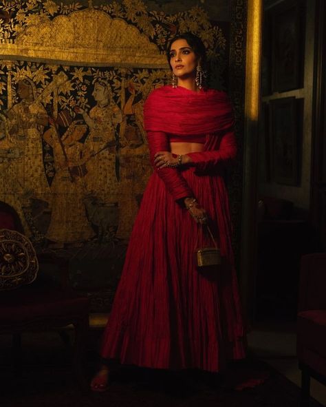 Sonam A Kapoor (@sonamkapoor) • Instagram photos and videos Sonam Kapoor Indian Outfits, Red Silk Lehenga, Sonam Kapoor Fashion, Red Anarkali, Traditional Silk Saree, Red Lehenga, Mangalsutra Designs, Sonam Kapoor, Budget Fashion