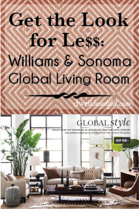 Get the Look for Less: Williams and Sonoma Global Living Room | Dwell Beautiful Faux Zebra Rug, Williams And Sonoma, Tropical Interior Decor, More Organized Life, Neutral Couch, Global Living Room, Tropical Interior Design, Tropical Interior, Morning Room