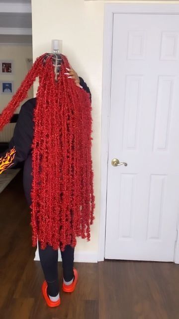 Black And Orange Butterfly Locs, Extended Butterfly Locs With Color, Knee Length Locs, Red And Black Soft Locs, Big Butterfly Locs, Knee Length Butterfly Locs, Butterfly Locks Long, Soft Locs Red, Long Butterfly Locs Hairstyle