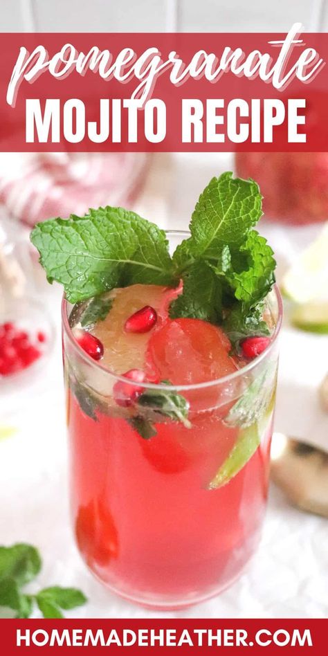 This Pomegranate Mojito Recipe is the perfect combination of white rum, liqueur, mint and soda! Take your next mojito to a whole new level. Pomegranate Mojito Recipe, Mojito Recipe With Sprite, Popular Summer Drinks, Pomegranate Mojito, Pomegranate Liqueur, Mojito Cocktail, Mixed Drinks Alcohol, Mojito Recipe, Easy Drink Recipes