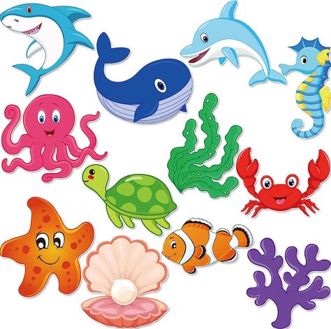 Animals Day Decoration In School, Sea Animal Cutouts, Ocean Theme For Classroom, Animal Theme Decorations, Fish Classroom Theme, Sea Classroom Decorations, Ocean Decorations For The Classroom, Under The Sea Classroom Theme, Sea Animals Clipart