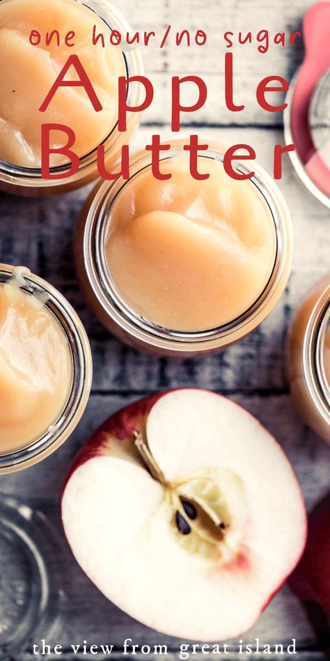 One Hour No Sugar Apple Butter ~ this healthy fruit spread has the flavor of fresh apples with just a hint of spice, and best of all, it's ready in an hour! #easy #recipe #healthy #best #nosugar #homemade #smallbatch #canning #howtomake Fruit Butter, Apple Butter Recipe, Fruit Spread, Spiced Butter, Apple Jam, Sugar Apples, Eat Seasonal, Apple Desserts, Food Preservation