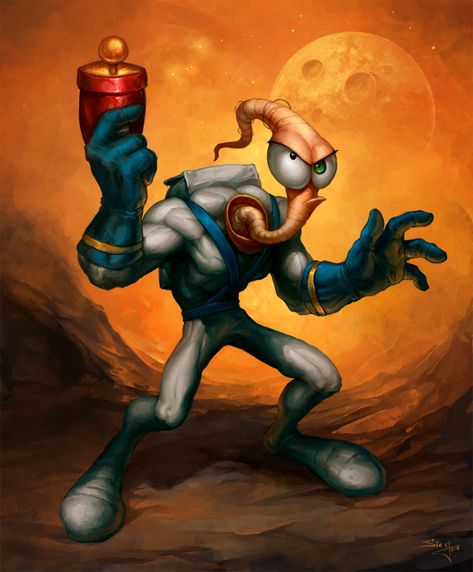 Jim by Zeeksie Worm Fantasy Art, Earthworm Jim Drawing, Desert Worm Fantasy Art, Jim Lee Wildcats Art, Earth Worm, Wild C.a.t.s. Jim Lee, Earthworm Jim, Weird Funny, Action Movie