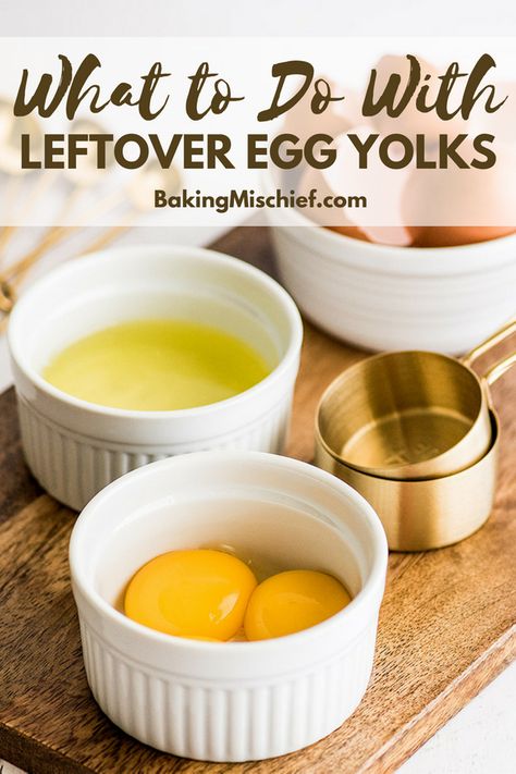 40+ Egg Yolk Recipes to use up leftover egg yolks and instructions for storing egg yolks in the refrigerator. Freezing Egg Whites, Recipe Using Egg Whites, Yolk Recipes, Egg Yolk Recipes, White Recipes, Egg White Recipes, Storing Eggs, Freezing Eggs, White Desserts