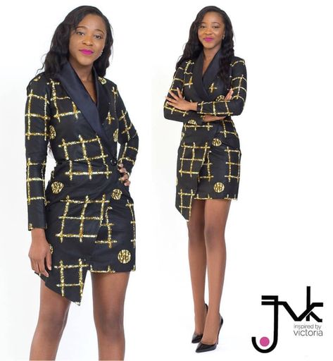 JVK clothing, asymmetrical Ankara blazer dress Ankara Blazer Dress, Ankara Blazer, Double Breasted Blazer Dress, Dress Ankara, African Print Clothing, Ankara Fashion, Ankara Style, Suit Dress, African Clothing Styles