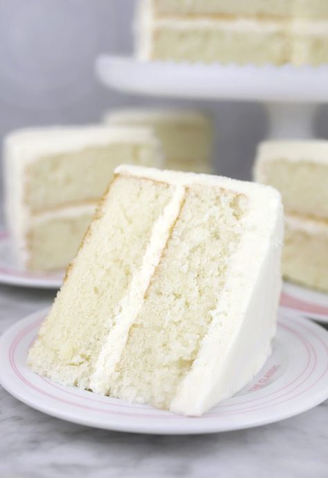 All-Occasion White Cake | Bakerella White Velvet Cakes, Moist Vanilla Cake, White Cake Recipe, White Cakes, Vegetarian Cake, Vanilla Cake Recipe, Piece Of Cake, Snack Cake, Cake Frosting