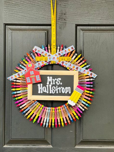 ​​﻿​Teacher Wreath Teacher Gift Holiday Gift Teacher - Etsy Teacher Appreciation Gifts Older Teacher, Crayon Teacher Wreath, Teacher Gift Appreciation, Gifts For New Teachers Graduation, Teachers Day Classroom Decoration, Customized Teacher Gifts, Teacher Graduation Gift Ideas, Classroom Birthday Gifts From Teacher, Teacher Appreciation Gifts For Coworkers