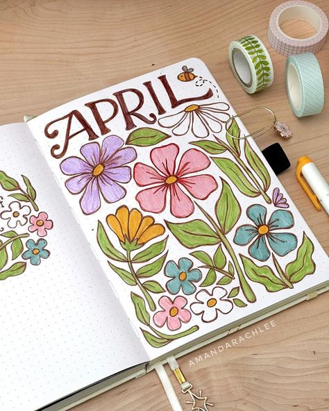 50+ Adorable April Cover Page Ideas To Love Cute Art Book Cover Ideas, Cover Pages For Journals, Journal Month Cover Page, Bullet Journal Ideas April Cover, Summer Art Journal, Book Journal Themes, April Reading Journal, May Title Page, 2025 Bullet Journal Cover Page