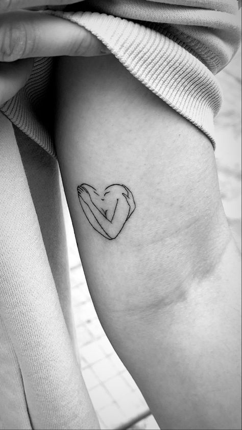 Arms Hugging Heart Tattoo, Hug Self Tattoo, Self Hug Heart Tattoo, Girl Hugging Herself Tattoo, Heart Hug Tattoo, Hugging Yourself Tattoo, Hugging Heart Tattoo, Women V Line, Self Hug Tattoo