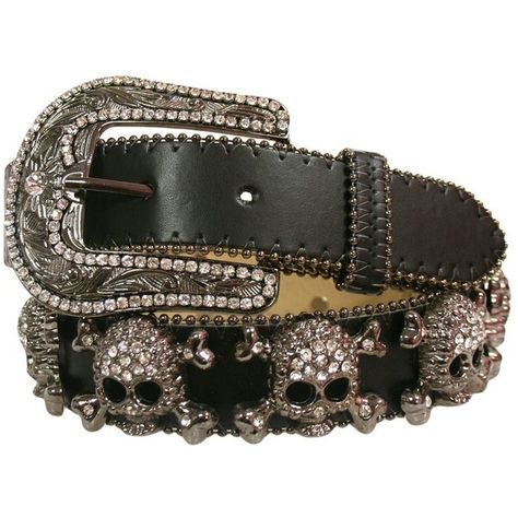 Luxury Divas Black Leather Belt With Big Rhinestone Skull & Cross... ($33) ❤ liked on Polyvore featuring accessories, belts, cross belt, rhinestone belt, skull belt and rhinestone studded belt Rhinestone Skull, Jeweled Belts, Bling Belts, Looks Country, Cross Bones, Skull Clothing, Rhinestone Belt, Studded Belt, Black Leather Belt