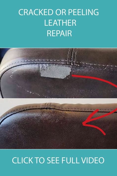 The pin shows a leather patch being applied to an area where leather is missing. The bonded leather appears repaired in the bottom portion while the damaged vinyl or leather is in the upper portion. Bonded Leather Repair, Leather Car Seat Repair, Car Detailing Diy, Leather Couch Repair, Leather Furniture Repair, Diy Furniture Repair, Camper Furniture, Handbag Repair, Couch Repair