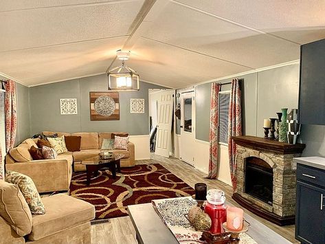 Single Wide Living Room, Old Mobile Home Makeover Single Wide, Single Wide Living Room Ideas, Trailer Remodel Single Wide, Single Wide Trailer Remodel, Mobile Home Single Wide, Trailer House Remodel, Wide Living Room, Mobile Home Redo