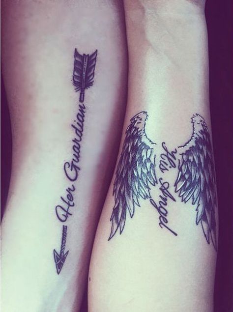 30+ Couple Tattoo Ideas | Art and Design Matching Couple Tattoos Quotes, Couple Tattoo Design, Angel Concept, Couple Tattoo Quotes, Matching Couple Tattoo, Black Ink Tattoo, Him And Her Tattoos, Couple Tattoos Love, Best Couple Tattoos