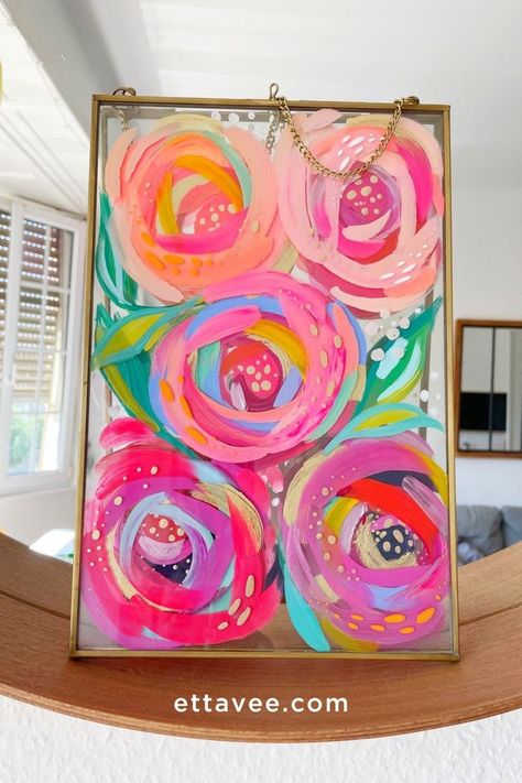 Bright Color Paintings, Bright Art Painting, Acrylic Glass Painting, Acrylic Paint Abstract, Garden 2023, Painted Glass Art, Soyut Sanat Tabloları, Arte Inspo, Packing Tape