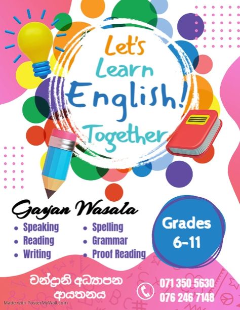 English Tutoring Flyer English Classes Advertisements, English Tutoring Flyer, Tuition Poster, Textbook Design, Tutoring Flyer, English Grammar For Kids, Make A Flyer, Grammar For Kids, Teaching Posters