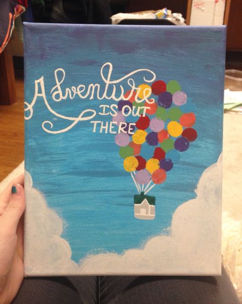 Adventure is out there! Up movie inspired canvas painting. Disney Canvas Art, Disney Canvas, Disney Paintings, Adventure Is Out There, 디즈니 캐릭터, Disney Up, Simple Canvas Paintings, Cute Canvas Paintings, Easy Canvas Art