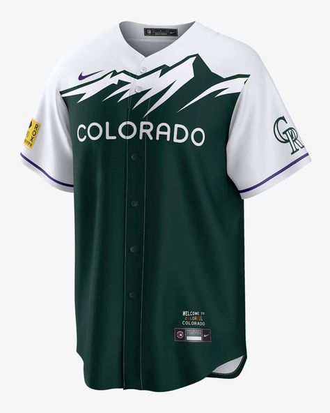 MLB Colorado Rockies City Connect Men's Replica Baseball Jersey. Nike.com Colorado City, Kris Bryant, Nike Short, Mountain Ranges, Colorado Rockies, Team Jersey, Tailored Design, Nike Green, Jersey Design