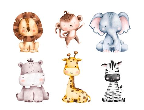 Set of safari animals illustration | Premium Vector #Freepik #vector #watercolor #baby #nature #character Boho Baby Nursery, Safari Baby Animals, Animals Watercolor, Safari Animals Nursery, Party Animals, Safari Baby, Animal Clipart, Jungle Animals, Watercolor Animals