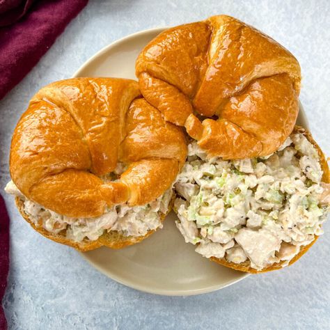 Chicken Salad Croissant Sandwiches - Stay Snatched Croissant Sandwiches, Chicken Salad Croissant, Croissant Sandwich, Sandwich Ideas, Chicken Salad Sandwich, Pickle Relish, Leftover Chicken, Cook Chicken Breast, Salad Sandwich