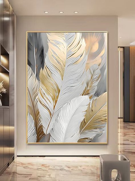 ❤ This is abstract gold and white feathers painting digital wall art, you can print it at any size for your wall decor with less price. ❤ Feature: it will look great on your wall decor, you can print at any size. ❤Please note: There is no physical item will be shipped to you and also there is no frame. There is only instant file.  ❤What you will get: 1 High-Resolution file. Your file can be downloaded after payment is confirmed. Light Mural Wall Art, Wall Arts In Living Room, Living Room Framed Art, Frames For Living Room Wall, Luxury Wall Painting, Feathers Artwork, White And Gold Home Decor, Decorative Items For Living Room, Living Room Sofa Modern