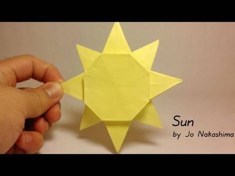 How to make an origami Sun  Designed by Jo Nakashima    MY FACEBOOK PAGE:  http://www.facebook.com/JoOrigami Origami Ocean, Origami Sun, Summer Origami, Moon Origami, Origami Birthday Card, Moving Sculpture, Origami Tree, Paper Sun, Crib Mobiles