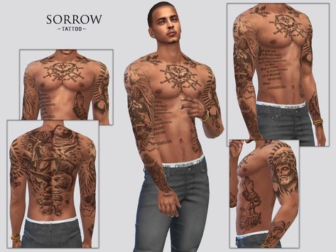 The Sims Resource - Sorrow Tattoo Lotes The Sims 4, Sims 4 Men Clothing, Sims 4 Male Clothes, The Sims 4 Cabelos, Sims 4 Tattoos, Sims 4 Piercings, Sims 4 Tsr, Sims 4 Cas Mods, The Sims 4 Skin