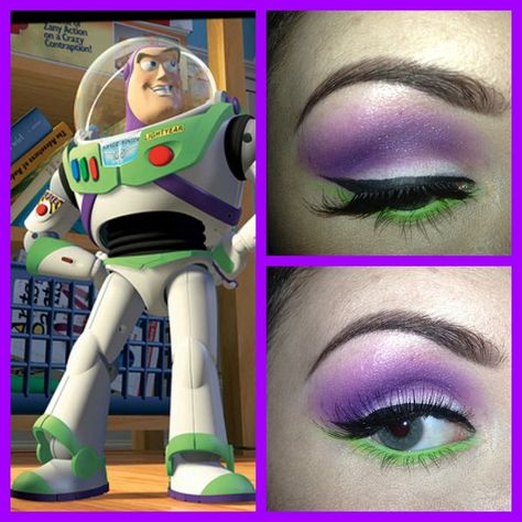 Buzz Lightyear to the rescue! Makeup Party Ideas, Disfraz Buzz Lightyear, Disney Eye, Disfraz Toy Story, Disney Eye Makeup, Disney Inspired Makeup, Makeup Silver, Makeup Orange, Disney Eyes