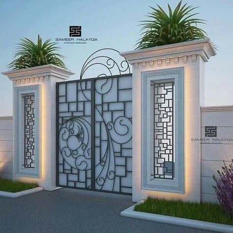 Wall Gate, Home Gate Design, Gate Wall Design, Front Wall Design, Gates Design, House Fence Design, House Main Gates Design, Gate Designs, Compound Wall