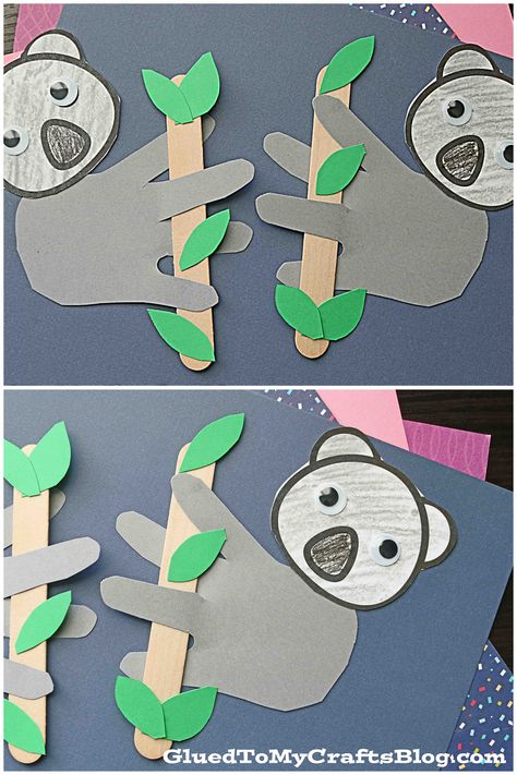 Outback Crafts For Kids, Koala Crafts For Preschoolers, Koala Bulletin Board, Australia Arts And Crafts, Koala Handprint Craft, K Is For Koala Craft, Kangaroo Art Preschool, Australia Themed Activities For Kids, Australia Crafts For Toddlers