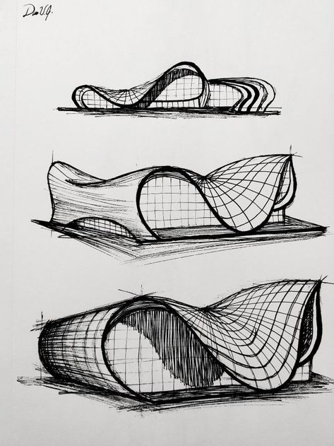 Zaha Hadid Architects Sketch, Zaha Hadid Inspired Architecture, Zaha Hadid Drawings Sketches, Architecture Drawing Inspiration, Arch Drawing Sketches, Sketches Houses Architecture, 3d Architecture Drawing, 3d Design Drawing, Architecture Drawings Sketches