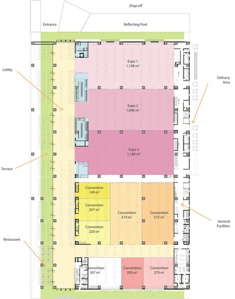 Gallery of Los Cabos International Convention Center / FR-EE / Fernando Romero Enterprise - 15 Banquet Hall Plan, Regenerative Architecture, Convention Center Design, Enterprise Model, Building Design Plan, Hotel Floor Plan, Convention Hall, Hall Flooring, Hotel Floor