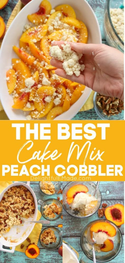 Fresh Peaches Dump Cake, Camping Peach Cobbler, Peach Cobbler With Cake Mix Easy, Peach Cobbler Recipe With Cake Mix, 4 Ingredient Cake, Cake Mix Peach Cobbler, Peaches And Cream Dessert, Peach Desserts Easy, Peach Cobbler Pound Cake