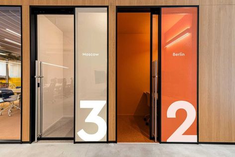 Cool Office Interiors, Colorful Meeting Room, Office Door Design, Colorful Office Space, Library Interior Design, Office Graphics, Colorful Office, Office Rooms, Game Office