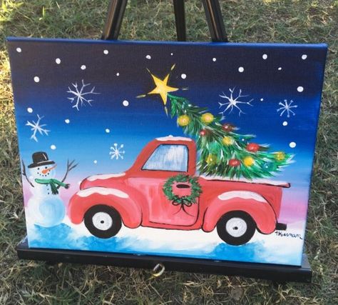 How To Paint A Christmas Tree Truck - Step By Step Painting Truck Painting, Christmas Tree Truck, Christmas Paintings On Canvas, Truck Paint, Christmas Tree Painting, Christmas Canvas, Christmas Truck, Christmas Drawing, Step By Step Painting