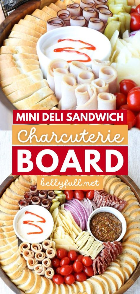 Entertain family and friends with this Thanksgiving appetizer! This crowd-pleasing appetizer recipe is easy to put together and fun to eat. You can't go wrong with this Mini Deli Sandwich Charcuterie Board featuring meat and cheese, bread, and more! Deli Sandwich Charcuterie Board, Mini Sandwich Charcuterie Board, Deli Meat Charcuterie Board Ideas, Turkey And Ham Charcuterie Board, Make Your Own Sandwich Platter, Deli Meat Charcuterie Board, Charcuterie Sandwich Board, Slider Charcuterie Board, Bread Board Appetizer