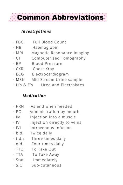 Etsy Student Nurse shop: https://www.etsy.com/shop/RenKCreates

Common abbreviations that you will come across in nursing school #nursingschoolabbreviations #medicalterminology #medicalabbreviation #nurseabbreviations Common Nursing Abbreviations, Nursing Abbreviations, Medical Interpreter, Nursing Math, Pathophysiology Nursing, Nurse Notes, Nursing Study Tips, Nurse Teaching, Nurse Study