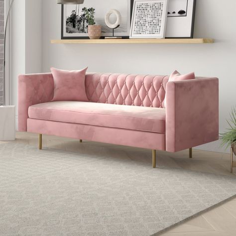 Lyric Velvet Chesterfield Sofa Sofa Chesterfield, Velvet Chesterfield Sofa, Pink Living Room, Pink Sofa, Living Room Sofa Design, Sofa Set Designs, Sofa Upholstery, Chesterfield Sofa, Decoration Inspiration