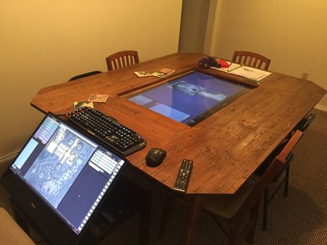 It has a built-in touch screen! Diy Gaming Table, Dungeons And Dragons Room, Gaming Table Diy, Dnd Room, Dnd Table, Rpg Table, Dragon Table, Board Game Table, Gaming Table